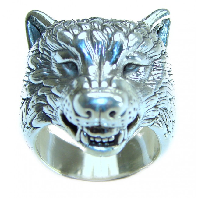 Large Wolf's head Large Bali made .925 Sterling Silver handcrafted Ring s. 8