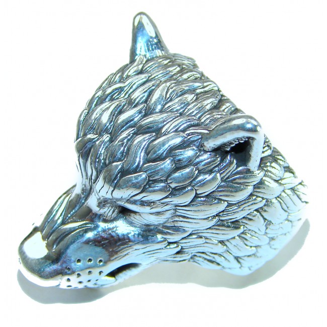 Large Wolf's head Large Bali made .925 Sterling Silver handcrafted Ring s. 8