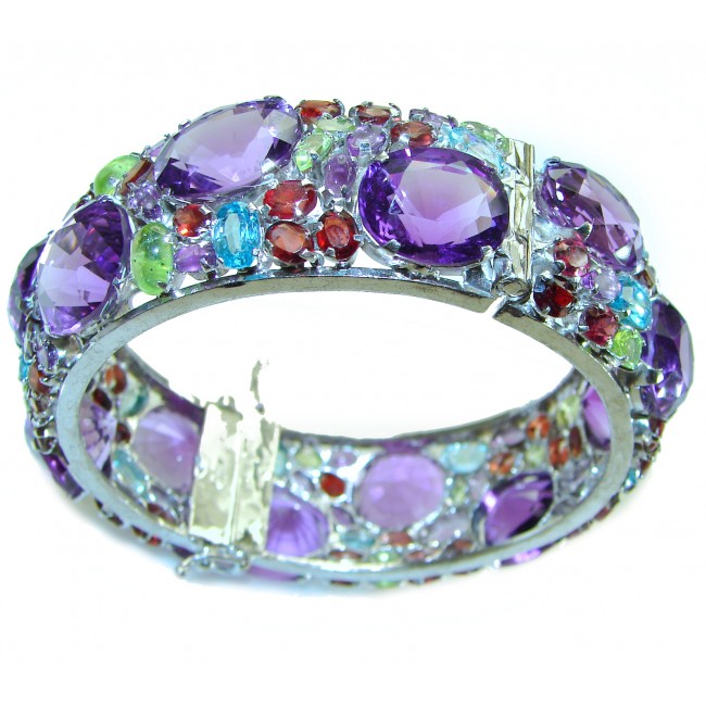 Huge Spectacular authentic Amethyst .925 Sterling Silver handmade bangle Bracelet