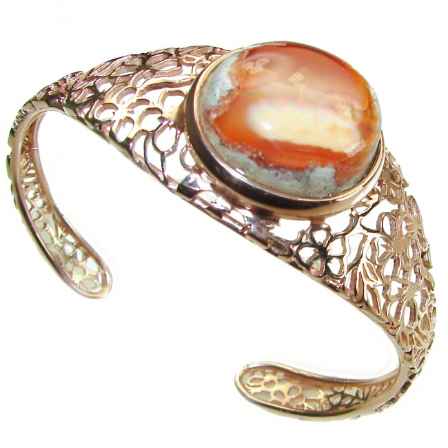 Arizona Sunset Mexican Opal handmade 14K Rose Gold over .925 Sterling Silver Bracelet / Cuff