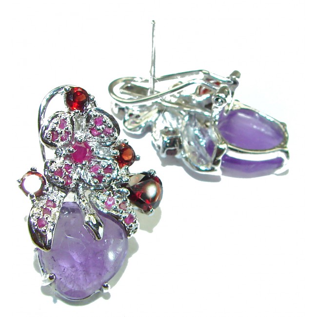 Exotic Flowers Amethyst .925 Sterling Silver handmade Statement earrings