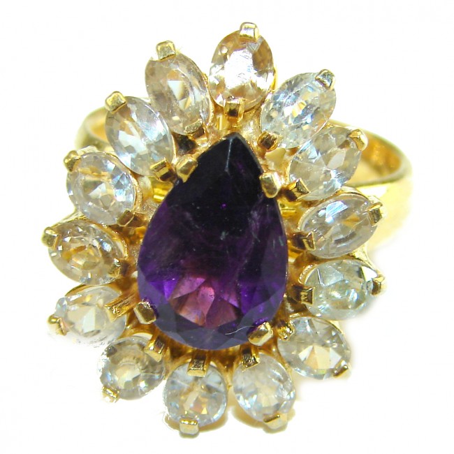 Amethyst Aquamarine 14K Gold over .925 Sterling Silver handcrafted Ring size 8