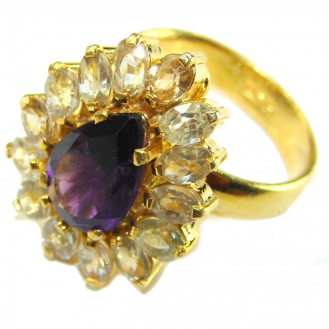 Amethyst Aquamarine 14K Gold over .925 Sterling Silver handcrafted Ring size 8