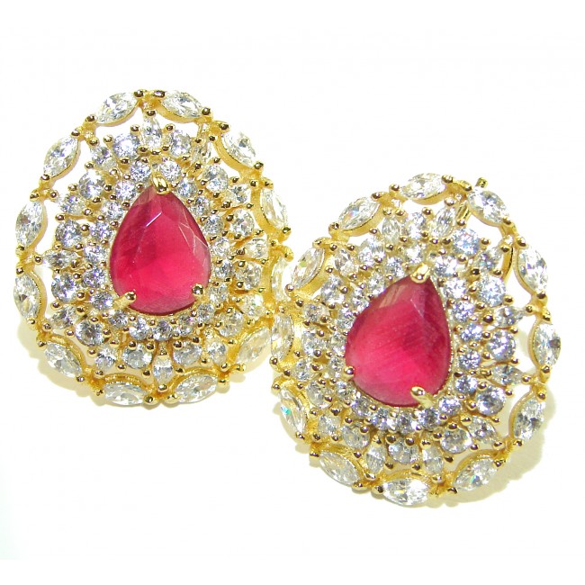 Great quality unique Ruby 14K Gold over .925 Sterling Silver handcrafted earrings