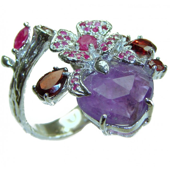 Purple Amethyst .925 Sterling Silver Handcrafted Large Ring size 10 1/2