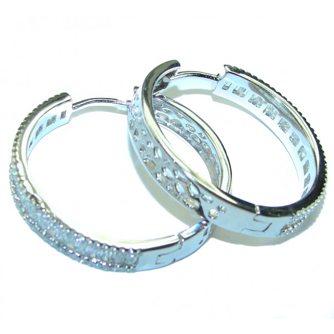 Amazing authentic White Topaz .925 Sterling Silver Huggie Hoop Earrings