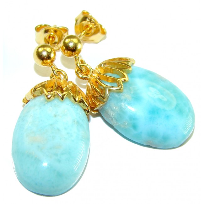 Bohemian Style Blue Larimar 14K Gold over .925 Sterling Silver handmade earrings