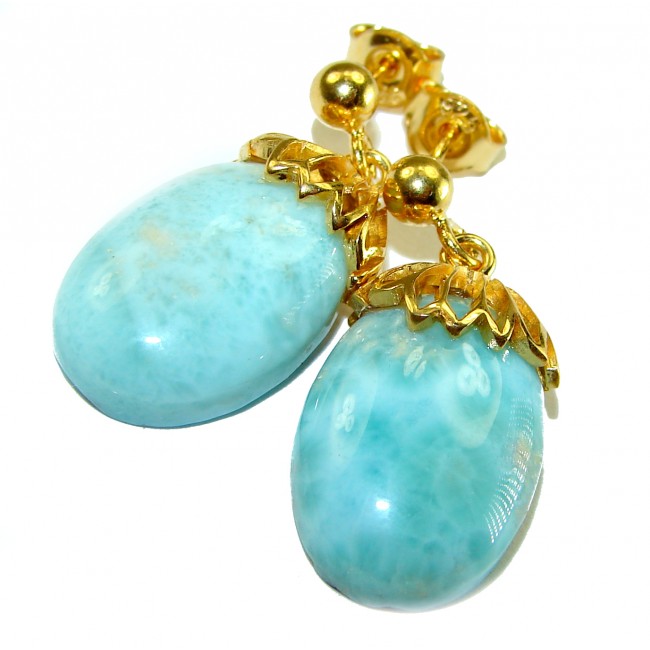 Bohemian Style Blue Larimar 14K Gold over .925 Sterling Silver handmade earrings