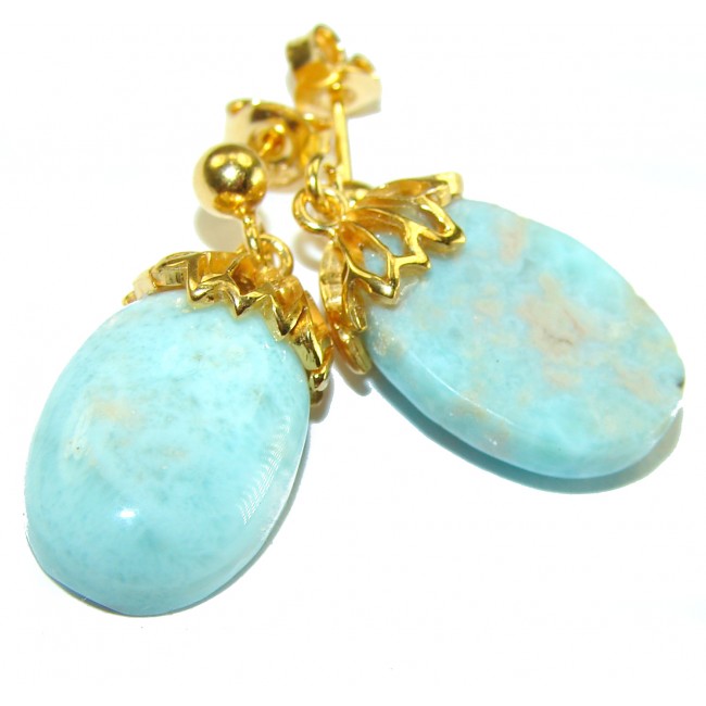 Bohemian Style Blue Larimar 14K Gold over .925 Sterling Silver handmade earrings