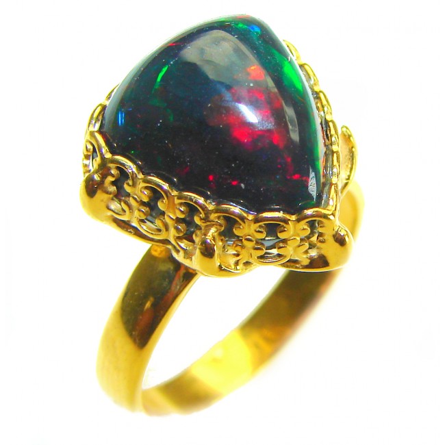 A Milky Way Genuine 19.9 carat Black Opal 18K Gold over .925 Sterling Silver handmade Ring size 9