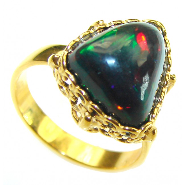 A Milky Way Genuine 19.9 carat Black Opal 18K Gold over .925 Sterling Silver handmade Ring size 9