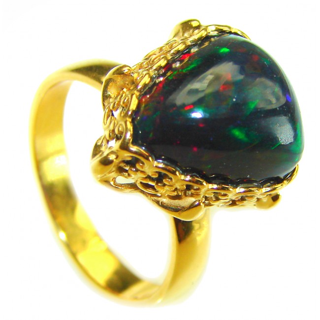 A Milky Way Genuine 19.9 carat Black Opal 18K Gold over .925 Sterling Silver handmade Ring size 9