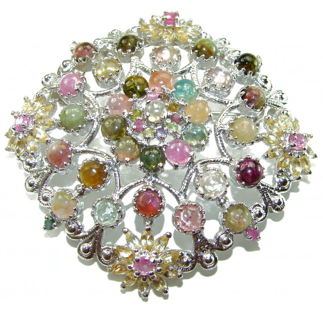 Vintage Design Brazilian Watermelon Tourmaline .925 Sterling Silver handcrafted Pendant & Brooch