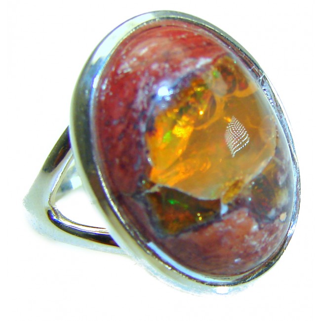 Bonfire Night best quality Mexican Opal .925 Sterling Silver handmade ring 6 1/4