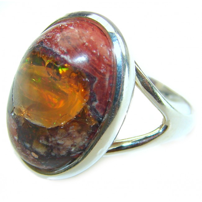 Bonfire Night best quality Mexican Opal .925 Sterling Silver handmade ring 6 1/4