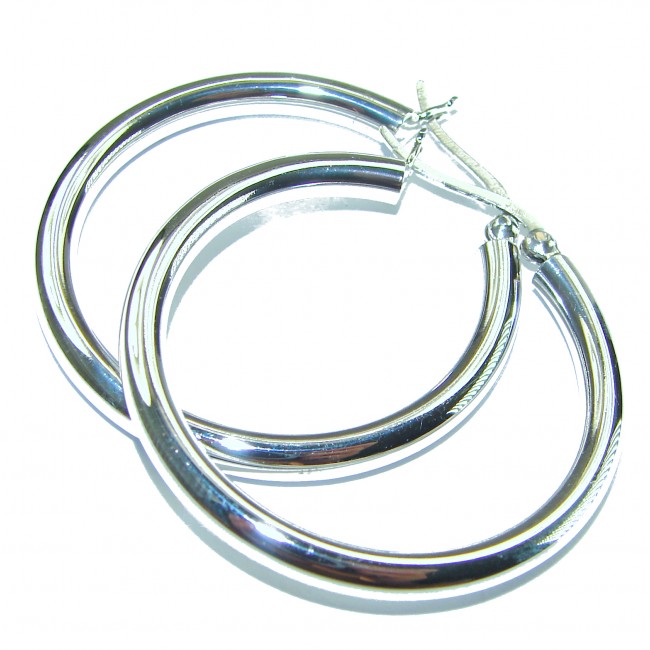 Huge 1.5 inches long .925 Sterling Silver handmade Bali made Hoop Earrings