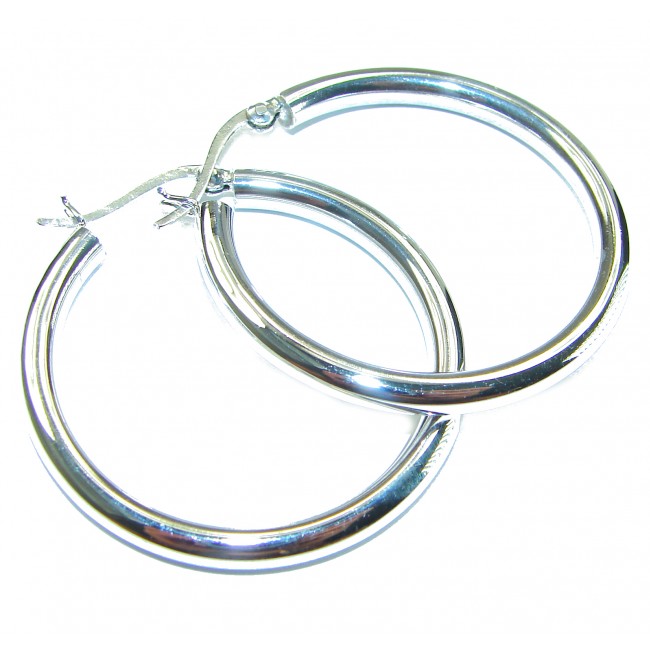 Huge 1.5 inches long .925 Sterling Silver handmade Bali made Hoop Earrings