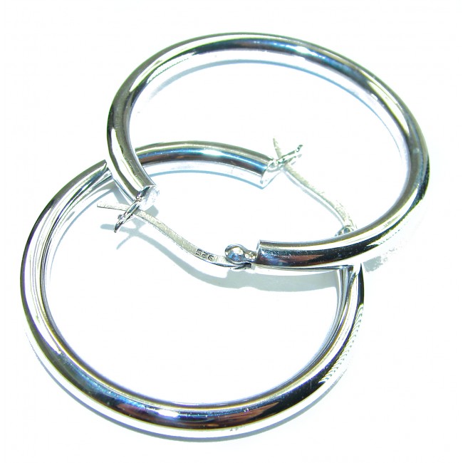 Huge 1.5 inches long .925 Sterling Silver handmade Bali made Hoop Earrings