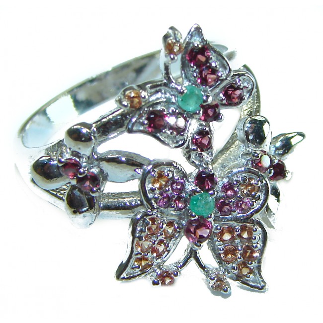 Enchanted Meadow Garnet .925 Sterling Silver handcrafted Ring size 9