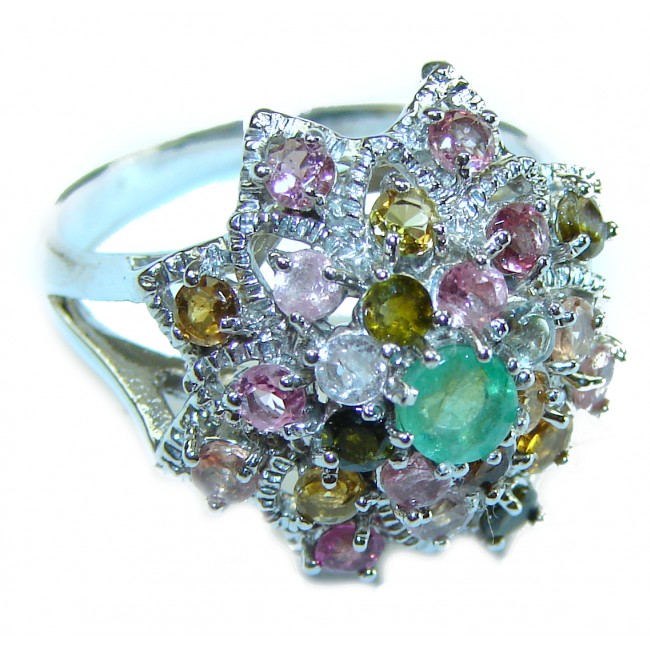 Enchanted Garden Emerald .925 Sterling Silver handcrafted Ring size 8 1/4