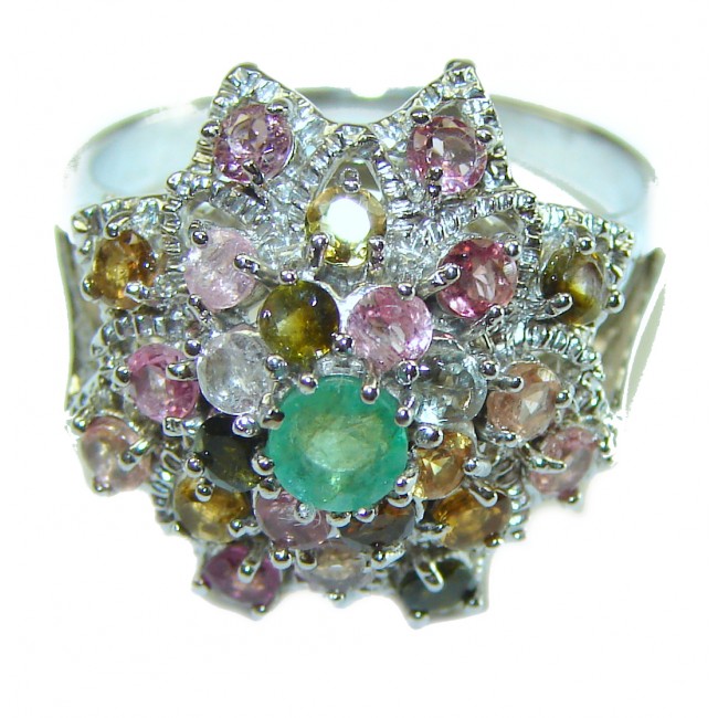 Enchanted Garden Emerald .925 Sterling Silver handcrafted Ring size 8 1/4