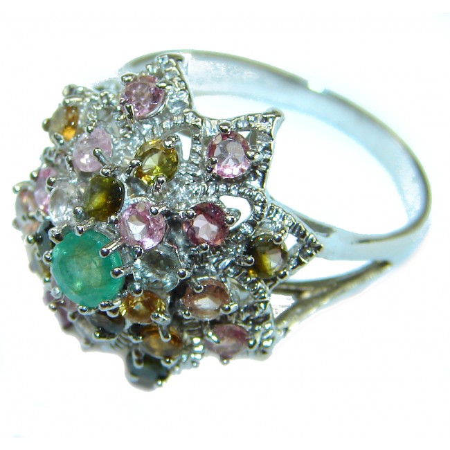 Enchanted Garden Emerald .925 Sterling Silver handcrafted Ring size 8 1/4