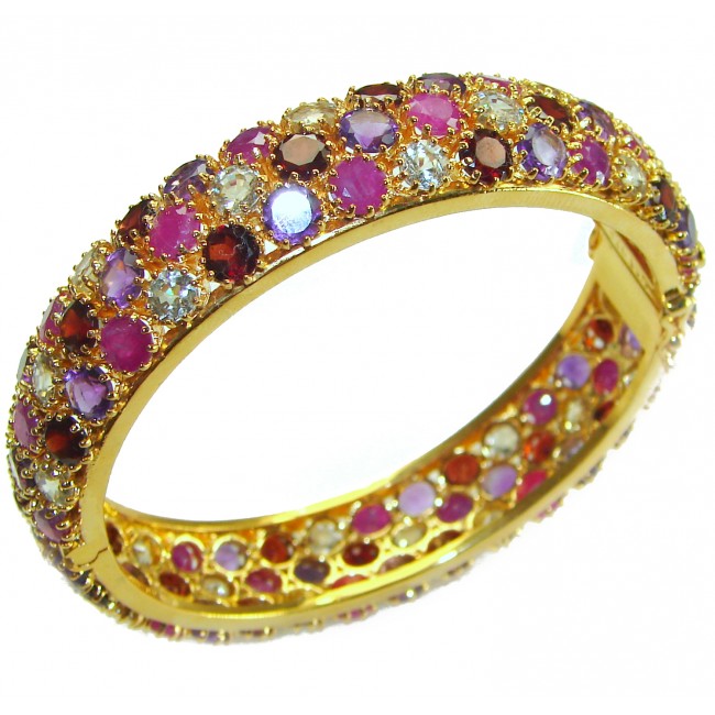 Authentic Ruby and other gemstones 14K Gold over .925 Sterling Silver handmade bangle Bracelet