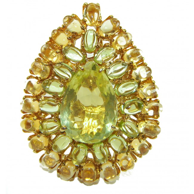 42.8 carat Genuine Lemon Quartz 14K Gold over .925 Sterling Silver handcrafted ring size 6 3/4