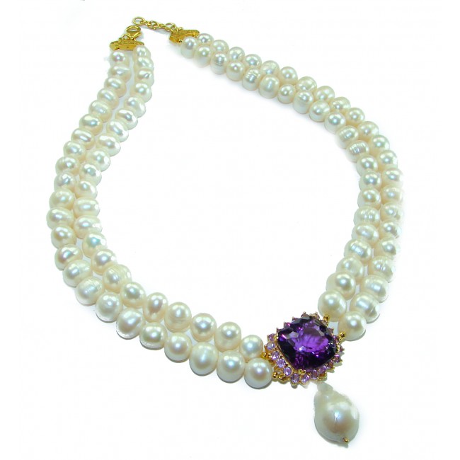 Precious Amethyst genuine Freshwater Pearl .925 Sterling Silver handcrafted Necklace