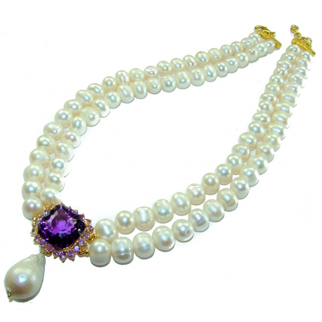 Precious Amethyst genuine Freshwater Pearl .925 Sterling Silver handcrafted Necklace