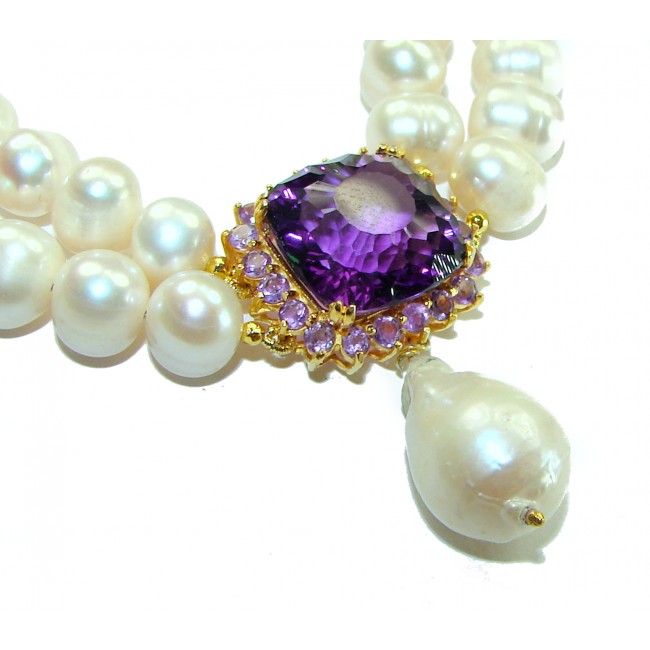 Precious Amethyst genuine Freshwater Pearl .925 Sterling Silver handcrafted Necklace