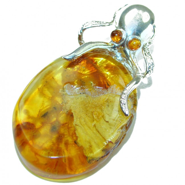 Large Octopus Baltic Amber .925 Sterling Silver handmade Pendant