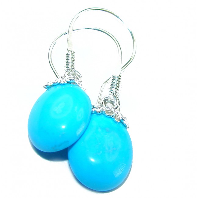 Solid Blue Turquoise .925 Sterling Silver earrings