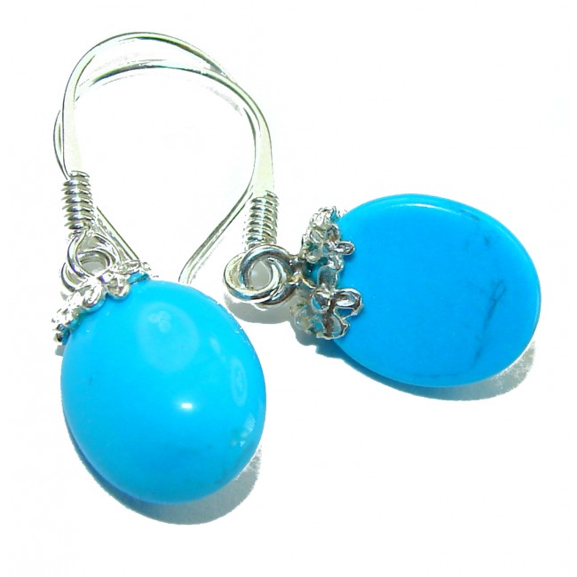 Solid Blue Turquoise .925 Sterling Silver earrings