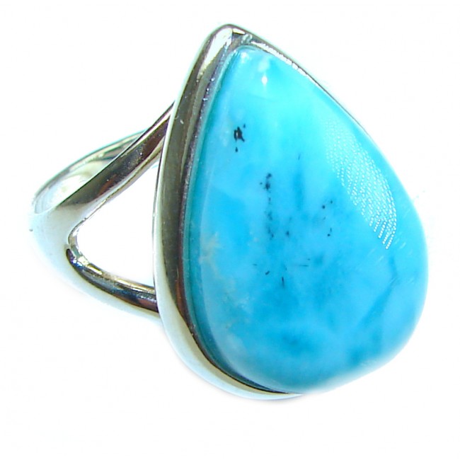 Precious Blue Larimar .925 Sterling Silver handmade ring size 8