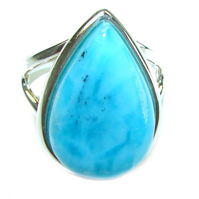 Precious Blue Larimar .925 Sterling Silver handmade ring size 8