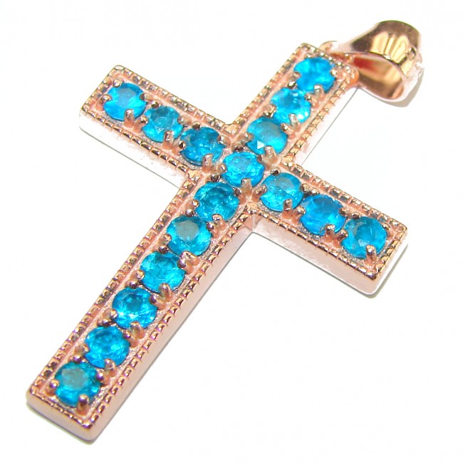 Marvelous Swiss Blue Topaz 14K Gold over .925 Sterling Silver Pendant / Cross