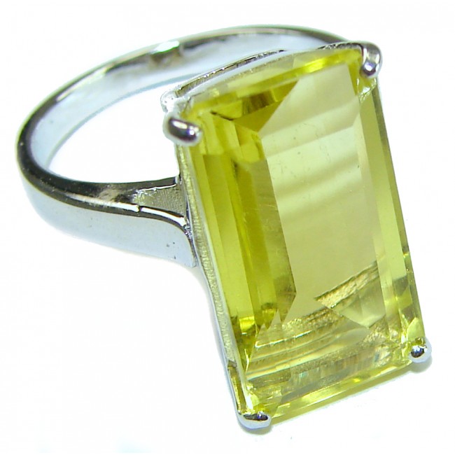 22.8 carat Genuine Lemon Quartz .925 Sterling Silver handcrafted Solid ring size 8 1/4