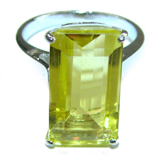 22.8 carat Genuine Lemon Quartz .925 Sterling Silver handcrafted Solid ring size 8 1/4