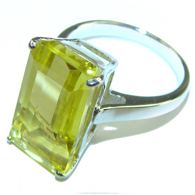 22.8 carat Genuine Lemon Quartz .925 Sterling Silver handcrafted Solid ring size 8 1/4