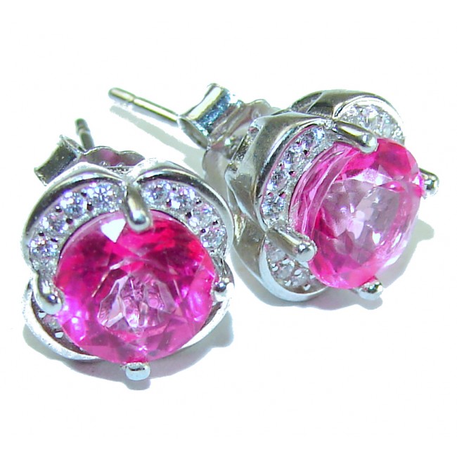 Precious Pink Sapphire .925 Sterling Silver entirely handmade earrings