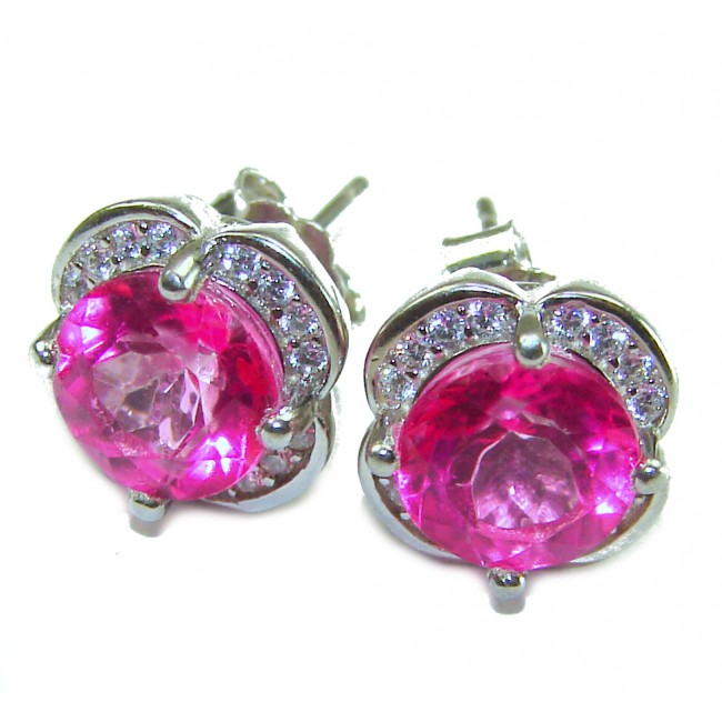 Precious Pink Sapphire .925 Sterling Silver entirely handmade earrings