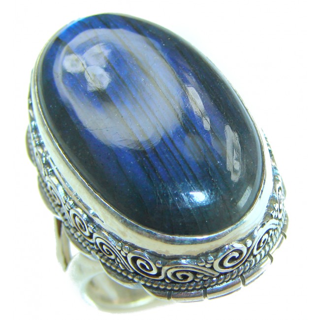 Magic Night Natural Labradorite .925 Sterling Silver handcrafted Large ring size 7 1/2