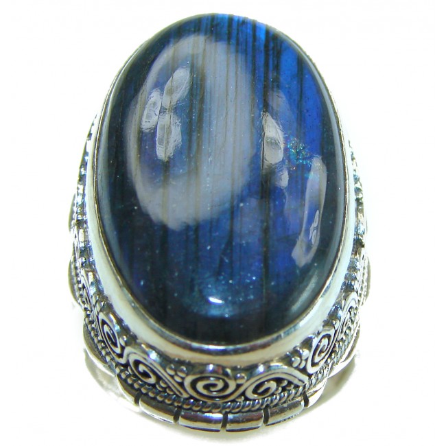 Magic Night Natural Labradorite .925 Sterling Silver handcrafted Large ring size 7 1/2