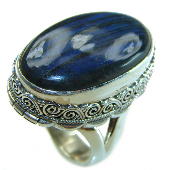 Magic Night Natural Labradorite .925 Sterling Silver handcrafted Large ring size 7 1/2