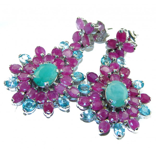 Luxurious Style Ruby Emerald Ruby .925 Sterling Silver handmade Earrings