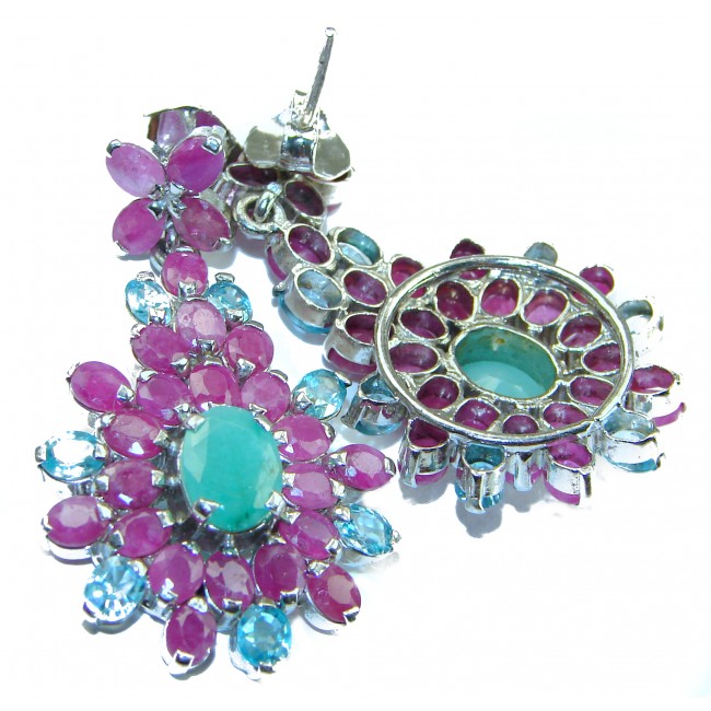 Luxurious Style Ruby Emerald Ruby .925 Sterling Silver handmade Earrings