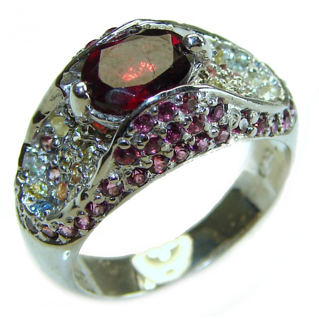 Blooming Rose Authentic Garnet .925 Sterling Silver handcrafted Ring size 8 1/4