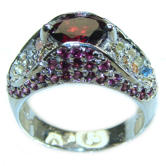 Blooming Rose Authentic Garnet .925 Sterling Silver handcrafted Ring size 8 1/4