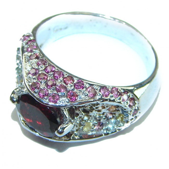 Blooming Rose Authentic Garnet .925 Sterling Silver handcrafted Ring size 8 1/4